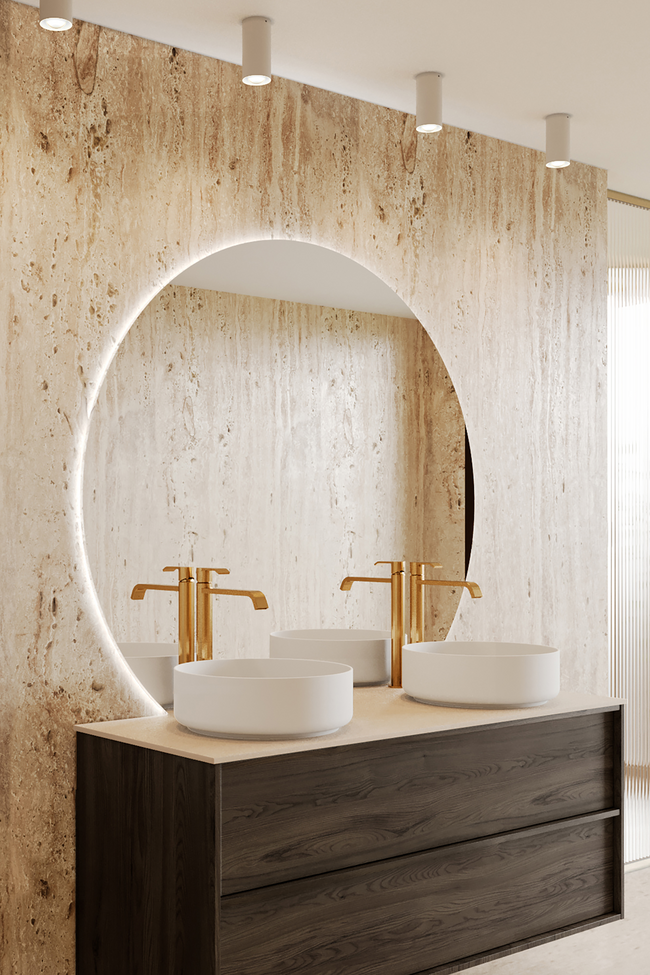 Cut round mirror with ambient lighting Trento U10