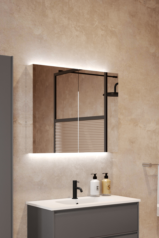 Two door mirror cabinet with diffused lighting Modena Q15