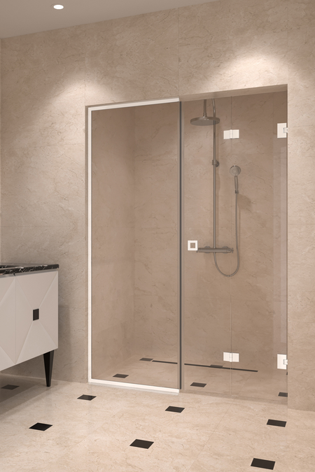 Tilanjakaja kehystetty kiinteällä seinällä ja taittuvalla ovella Vetro 550