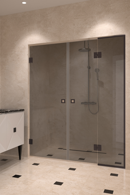 Alcove fitting with a hinged double door, one of which has a fixed part Vetro 555