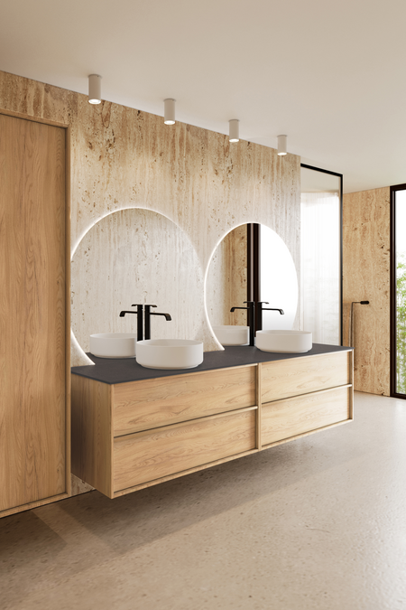 Double cabinet with two round countertop basins Casa H11