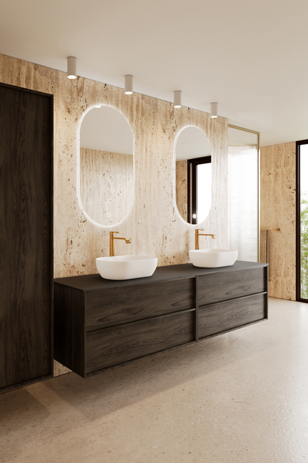 Double cabinet with two oval countertop basins Casa H15