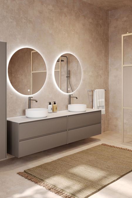 Double cabinet with two round countertop basins Luna L11