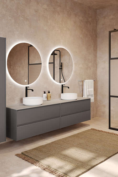 Double cabinet with two round countertop basins Luna L11