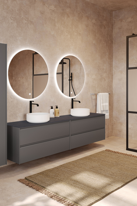 Double cabinet with two round countertop basins Luna L11