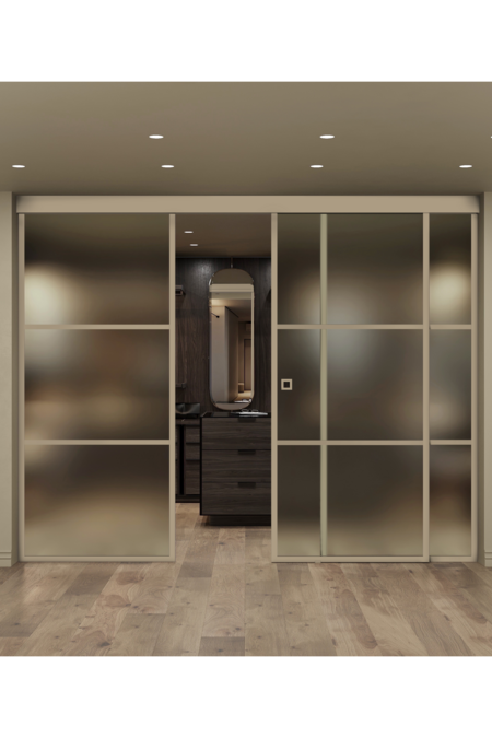 Dubbel skjutdörr med soft closing-mekanism och två fasta paneler Inne C3T Tokyo